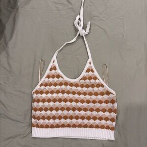 Chic White and Brown Knit Crop Top